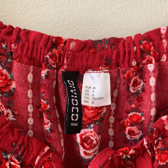 Red floral long sleeve crop blouse - Picture 3 of 3